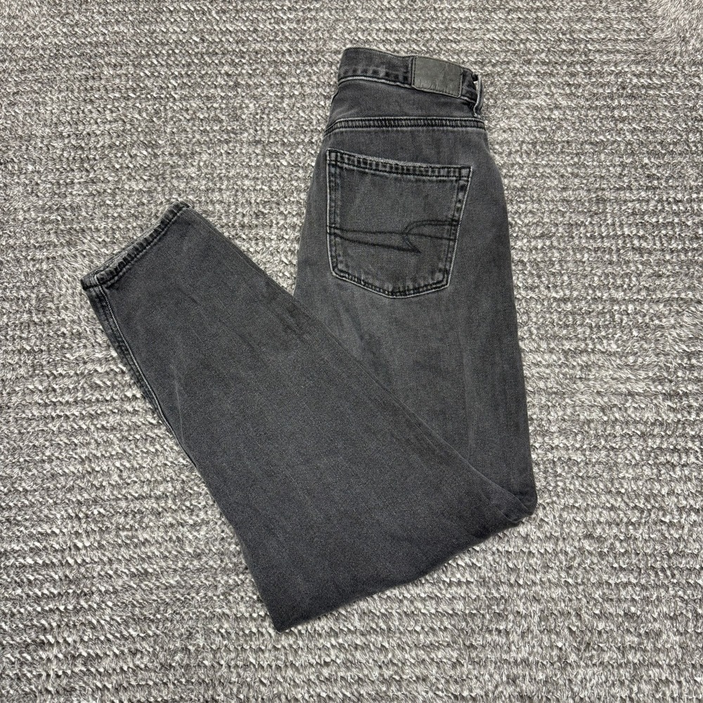 American Eagle Womens Relaxed Mom Jeans Size‎ 2 Washed Black High Rise Ripped